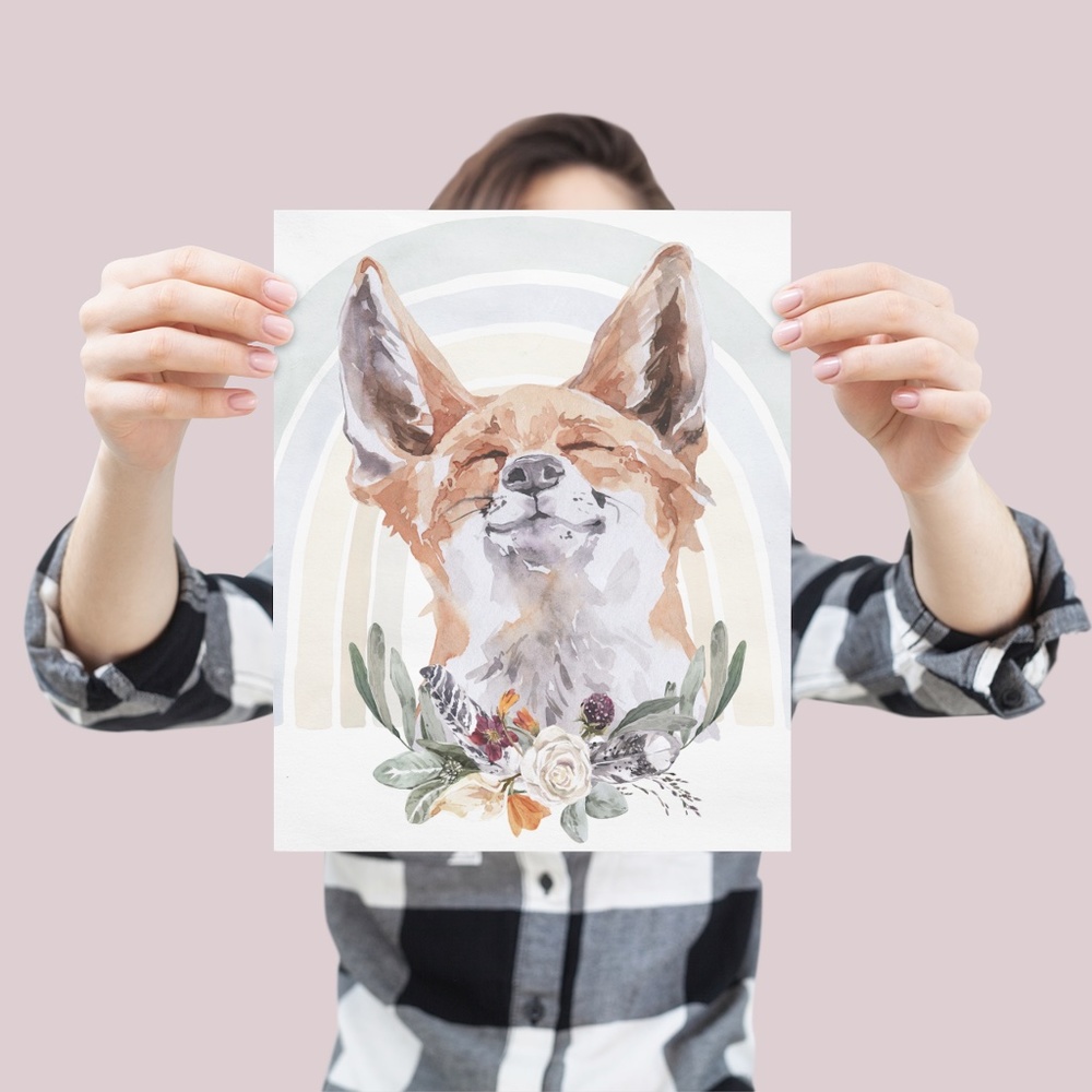 Watercolor Floral Red Fox Wall Art Illustration Print Poster Card Unframed - Picture 4 of 8